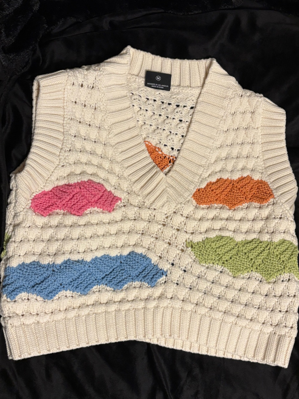 Boutique Chunky Knit Cropped Sweater Vest with Colorful Accents
